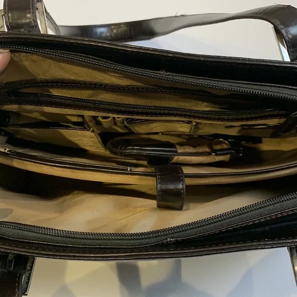 Franklin Covey Brown Leather Laptop Tablet Briefcase - Picture 5 of 16